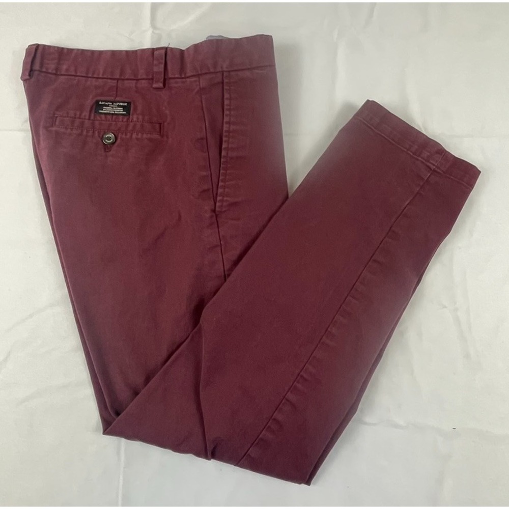 Banana Republic Fulton Skinny Chino Pants Mens‎ 32x28 Burgundy Stretch Cotton